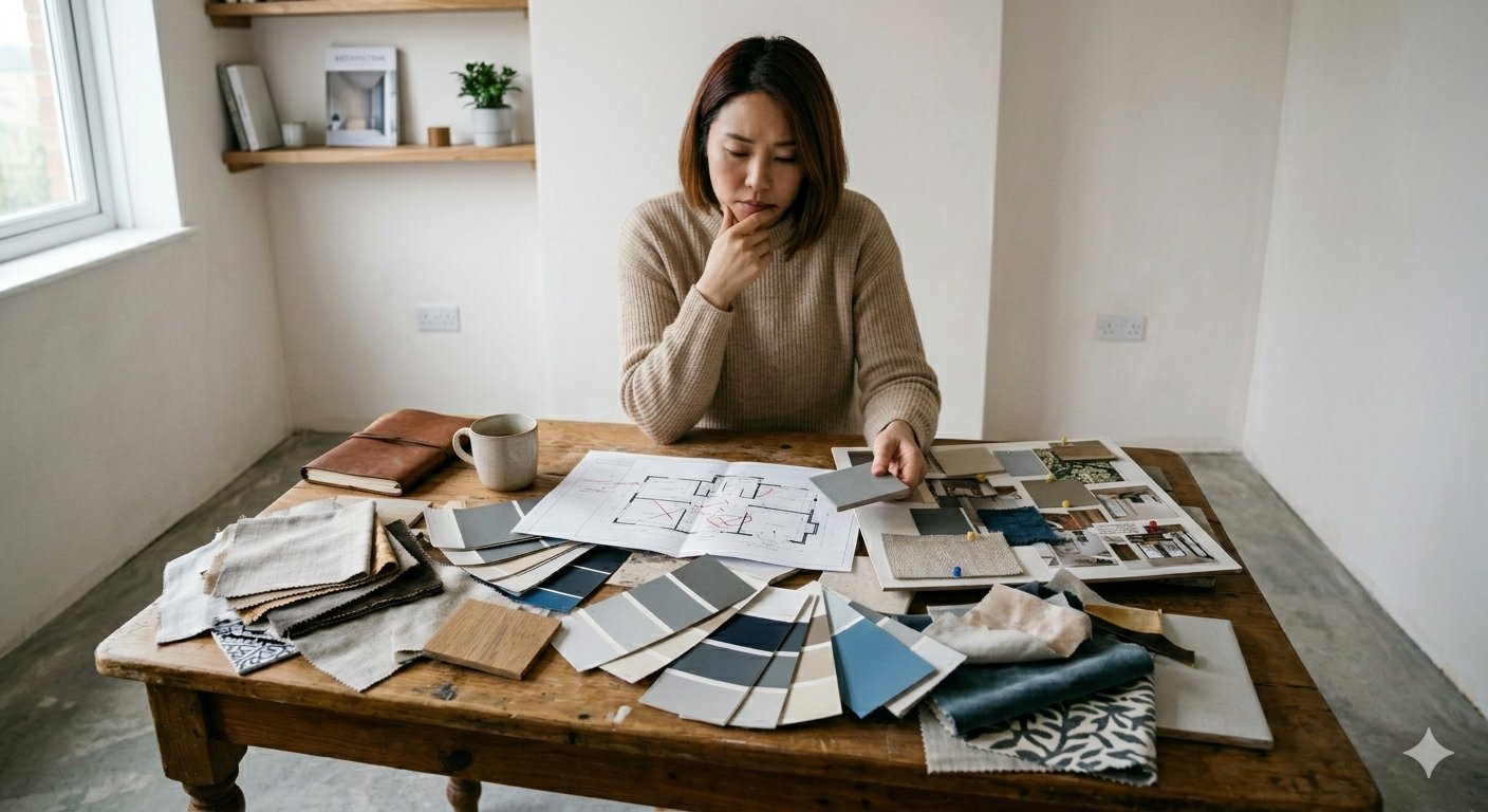 인테리어 샘플 고민하는 여성